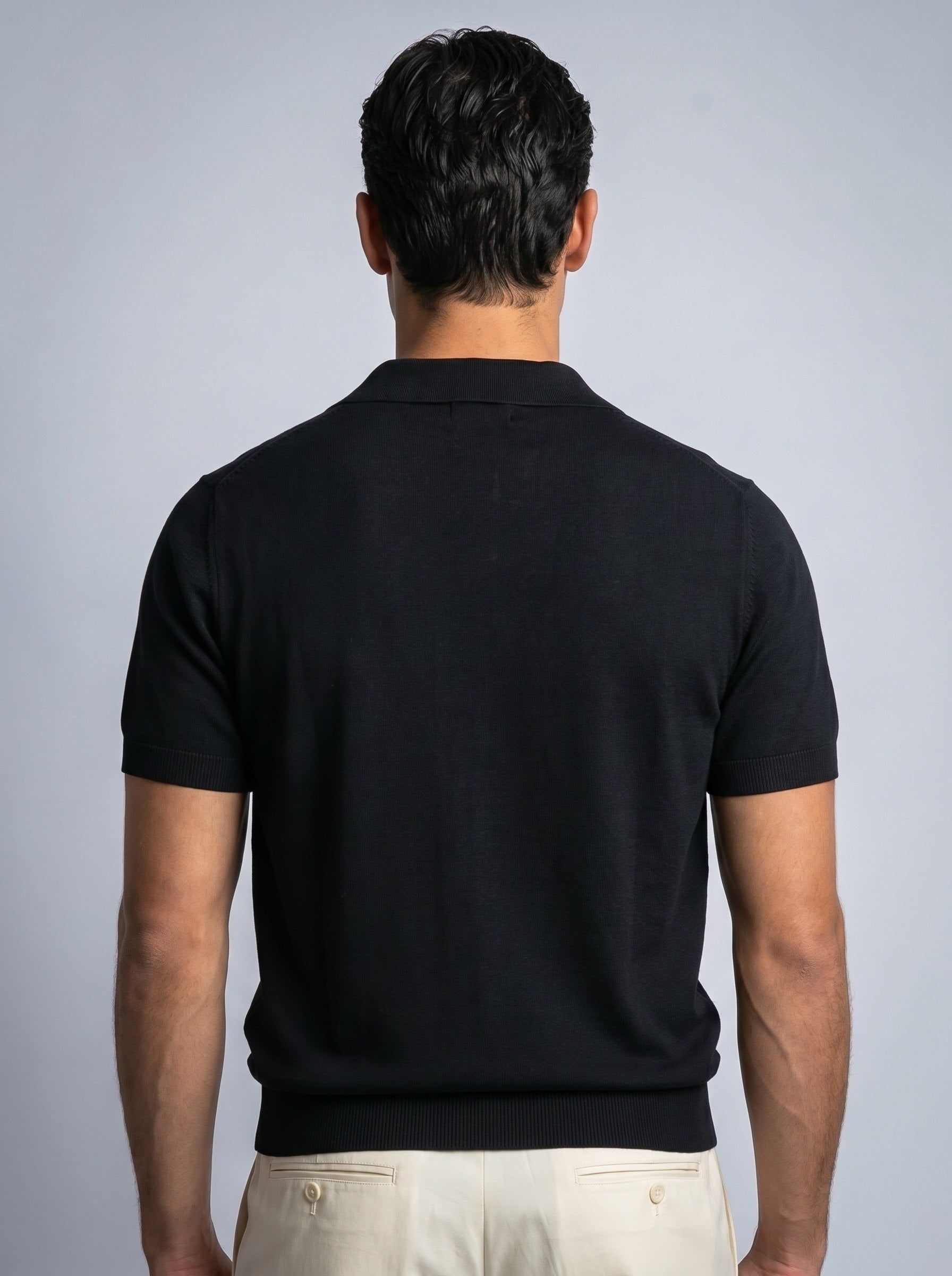 Cotton Knit Open Neck Polo Seam Clothing
