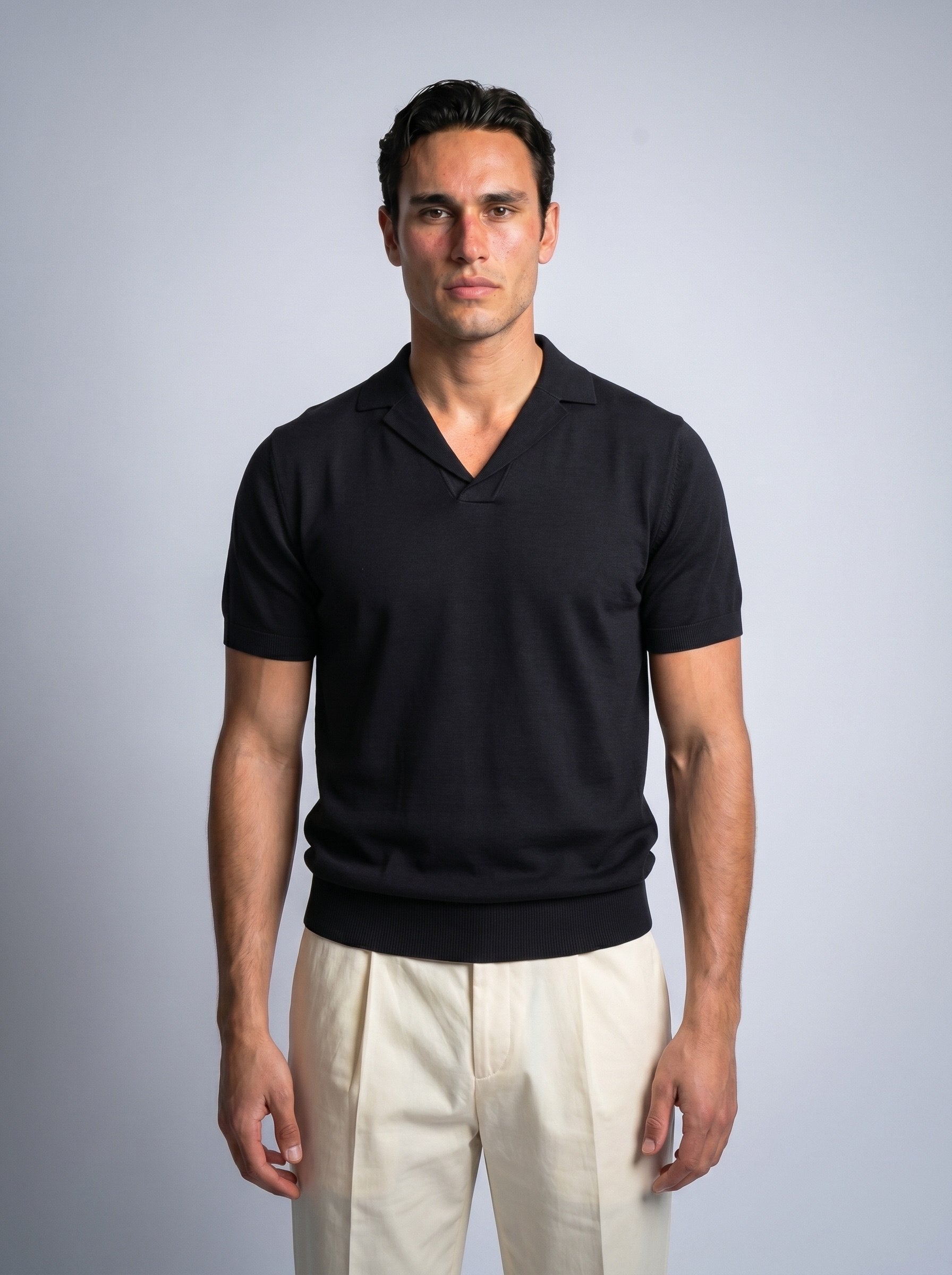 Cotton Knit Open Neck Polo