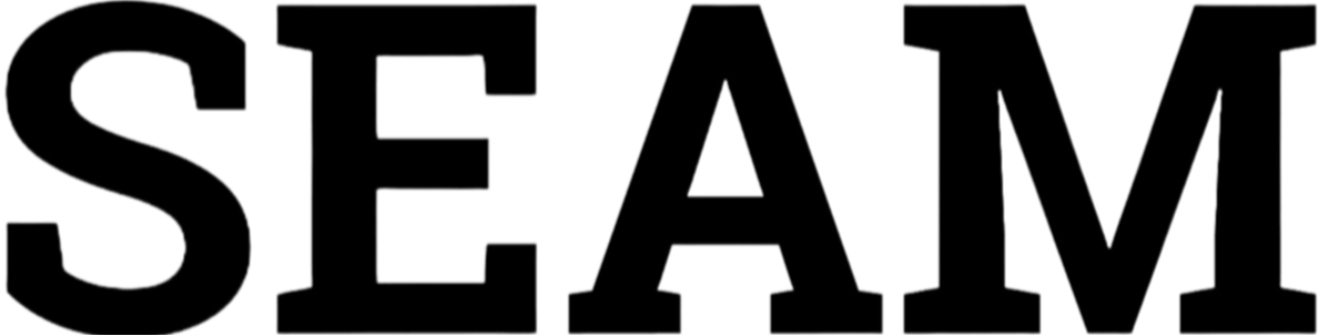 Black 'SEAM' text on a white background