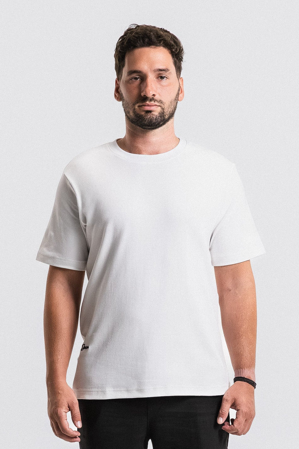 SEAM Relaxed Fit Cotton T-Shirt in White, front view showing relaxed fit and crew neck