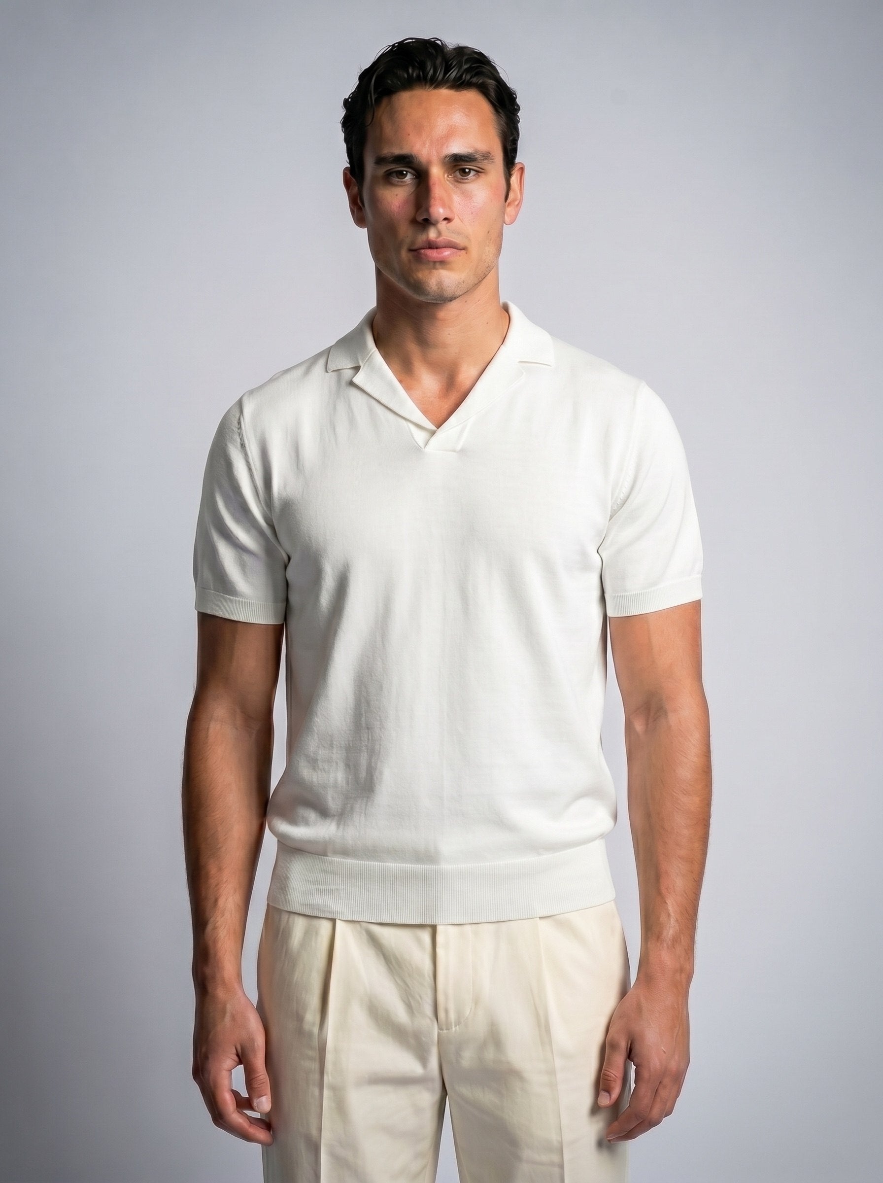 Cotton Knit Open Neck Polo