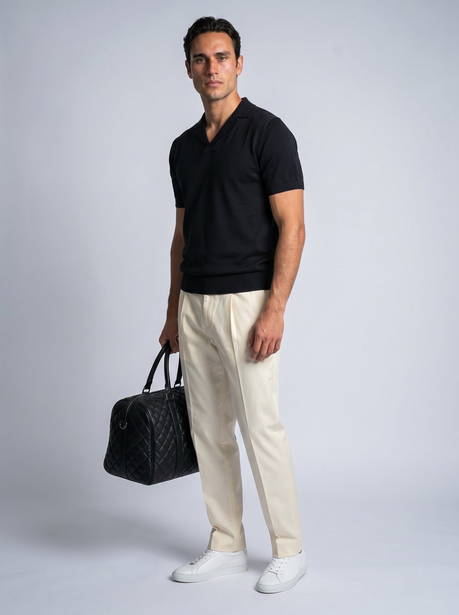 Cotton Knit Open Neck Polo